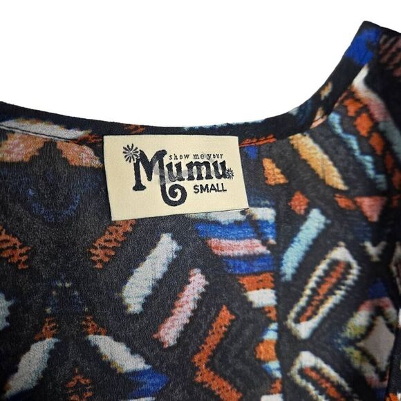 Show Me Your Mumu Geometric Print Cold Shoulder Tunic Kimono Blouse Size Small - Picture 10 of 10